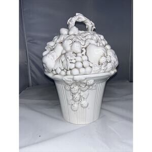BELLA CASA by GANZ 2 Pc White Lidded Fruit Cookie Jar or Storage Jar